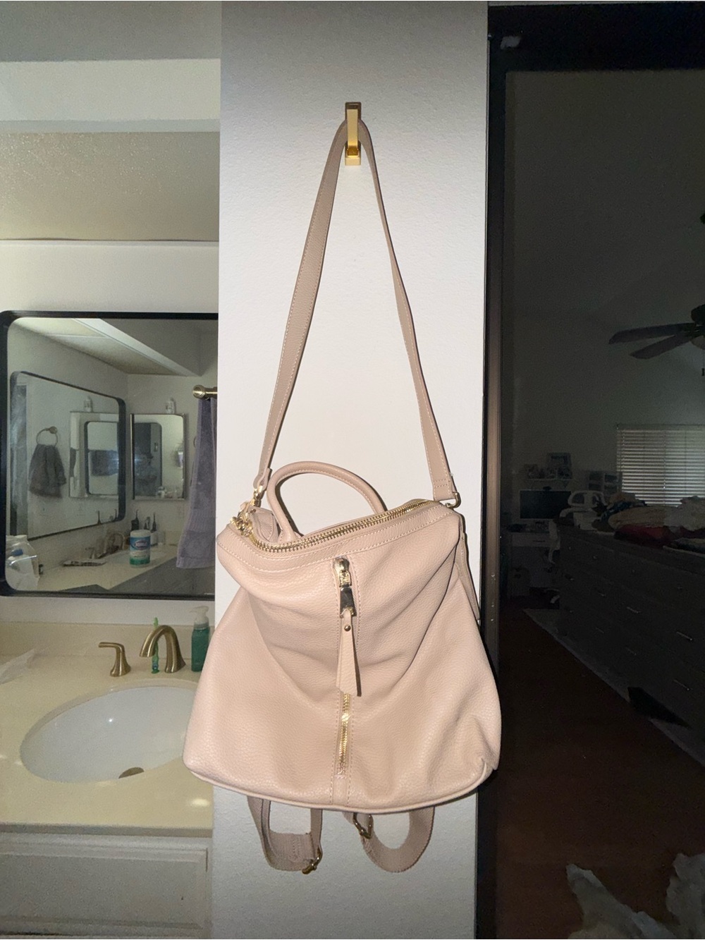 Nude Leather Shoulder Backpack - Versatile Women’s Bag